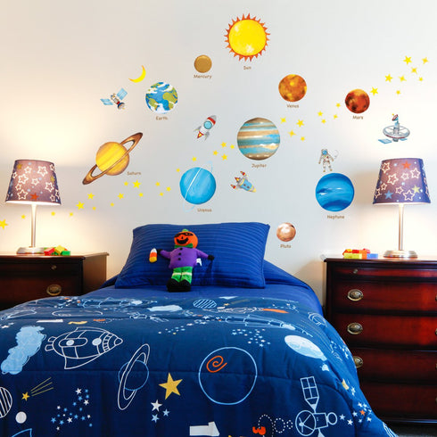 Decowall DS8-1307 Planets in The Space Kids Wall Decals Wall Stickers Peel and Stick Removable Wall Stickers for Kids Nursery Bedroom Living Room...
