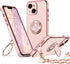 XYZ for iPhone 14 Case with Stand, Phone Case with Double Ring Kickstand, Women Girls Bling Luxury Protective Case Heart for iPhone 14, Pink...