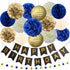 InBy 17pcs Navy Blue and Gold Party Decoration Kit for Baby Boy Shower Men Women Birthday Decoration Happy Birthday Banner 12" 10" 8" Tissue Paper...