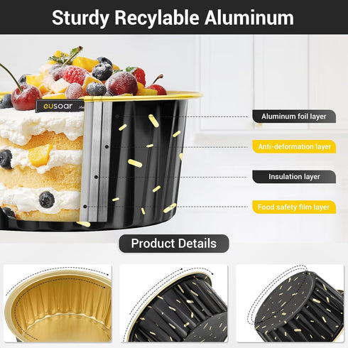 EUSOAR Muffin Liners, 50pcs 5oz Disposable Ramekins, Aluminum Foil Muffin Cupcake Liners Cups with Lids, Disposable Aluminum Foil Cupcake Baking C...