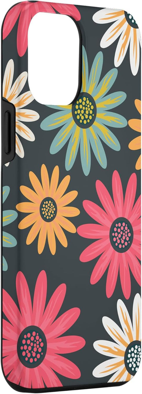 iPhone 12 Pro Max Floral Daisy Flowers Pink Green Orange Grey Pattern AEN021 Case...