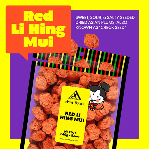 Asia Trans Seeded Red Li Hing Mui Crack Seed Plums - Hawaiian Favorite - Sweet, Sour, & Salty Dried Asian Plum...