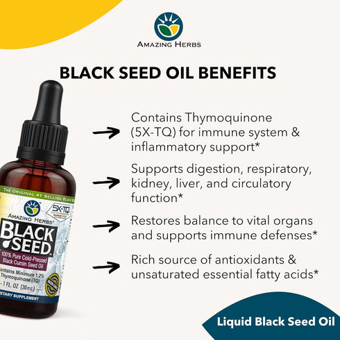 Amazing Herbs Premium Black Seed Oil - Gluten Free, Non GMO, Cold Pressed Nigella Sativa Aids in Digestive Health, Immune Support, Brain Function ...