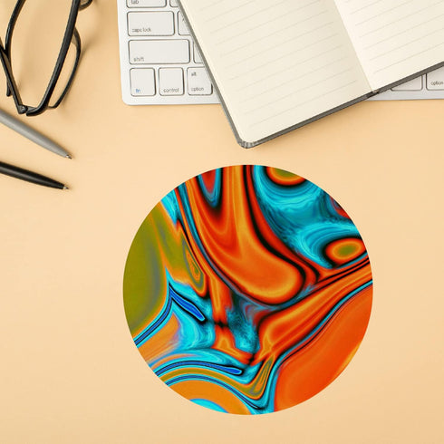 Vivid Modern Southwest Hipster Abstract Turquoise Orange Swirls Mouse Pad 8.7 x 8.7 Inches,Non-Slip Rubber Base Mousepads for Home Office Dorm Des...