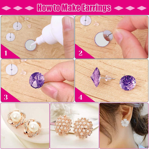 Earring Posts and Backs, Flasoo 700Pcs Stud Earring Making Kit with 300Pcs Stainless Steel Earring Posts and 400Pcs Earring Backs, Earring Supplie...
