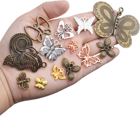 100g Mixed Butterfly Charms Vintage Fly Insect Pendant Charms for Necklace Bracelet Jewelry Making Crafting...