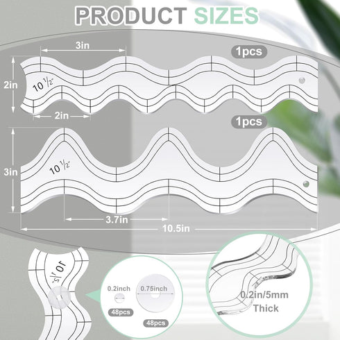 2 Pcs Wave Edge Waves Ruler Acrylic Quilt Rulers for Quilting 0.2'' Thick Quilting Templates for Machine Non Quilting Motion Quilting Template Rul...