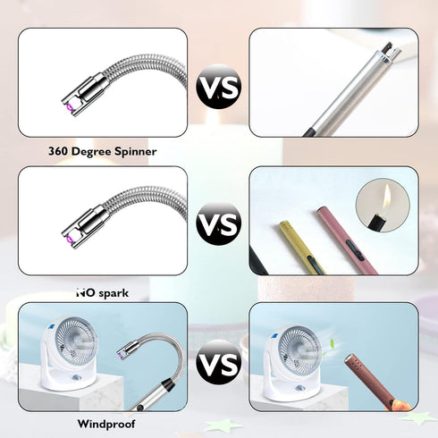Candle Lighter Electric Lighter Rechargeable Arc Lighter with LED Battery Display360° Flexible Neck Flameless Grill Long Lighters for Light Candle...