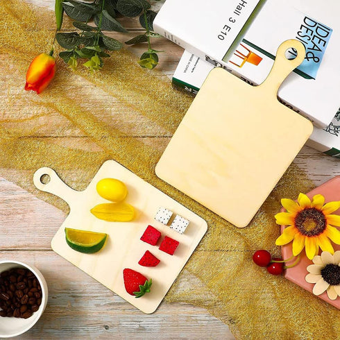 6PCS Unfinished Wooden Mini Cutting Boards with Handle 5.5X9inch Wooden Chopping Board Paddle Board Cooking Butcher Block for Halloween Thanksgivi...