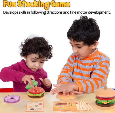Montessori Toys for 3 Year Old - Wooden Burger Stacking Toys for Toddlers and Kids Preschool, Educational Toys, Fine Motor Skill Toy, Blocks for T...
