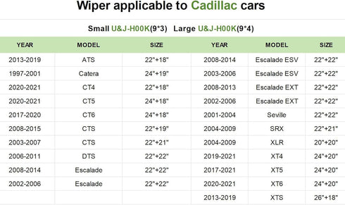 Windshield Wiper for Cadillac XLR 2004-2009,20"+20" Replace Front Windshield Wiper Blades J&U-hook (2-Pack)...