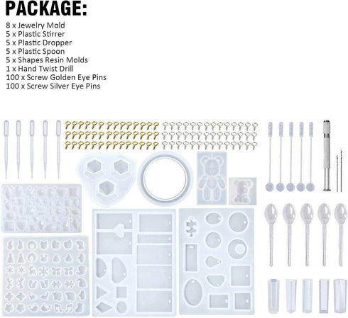 BRAVECOW 229Pcs DIY Jewelry Resin Casting Molds Silicone Epoxy Spoon Kit Craft Necklace Jewelry Pendant Making for Resin Crafts Beginners...