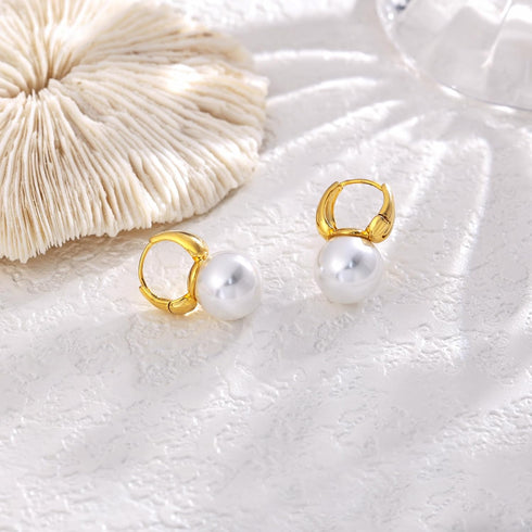 Pearl Earrings for Women, 14K Gold Plated/925 Sterling Silver Quality Handpicked AAA+ Freshwater Cultured Round Pearls Small Gold Hoops Dangle Pea...