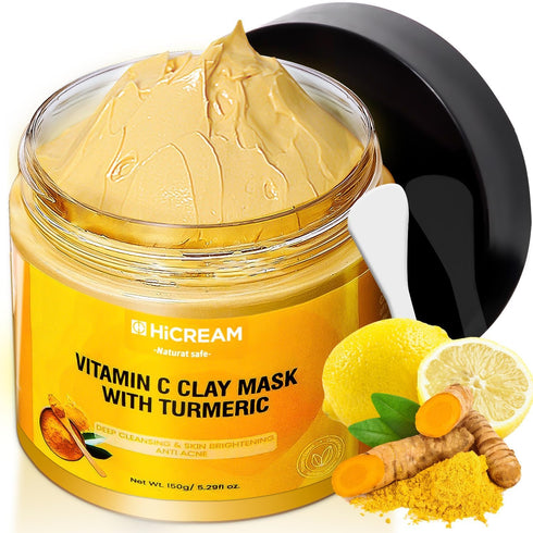 Turmeric Vitamin C Clay Mask, Deep Cleansing Facial Mask, Clay Face Mask Skin Care with Kaolin Clay and Aloe for Pores, Acne, Dark Spots, Hydratin...