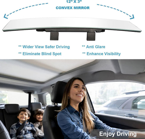Rear View Mirror, Panoramic Rearview Mirror, Car Interior Clip-On Wide Angle Frameless Rear View Mirror to Reduce Blind Spot Effectively for Car S...