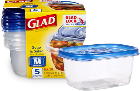 GladWare Soup & Salad Everyday Use, Medium Rectangle Storage, Standard, 24 Oz, 5 Count...