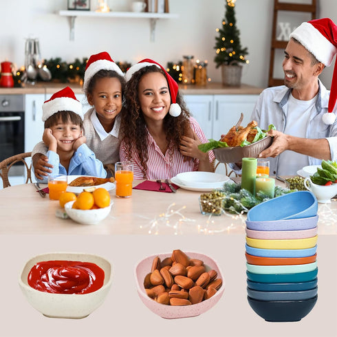 12 Pack Mini Square Dinnerware Bowls for Kids 4.5 OZ Unbreakable Wheat Straw Dipping Bowls, Small Bowls Perfect for Prep, Nuts, Candy, or Dips(Mul...