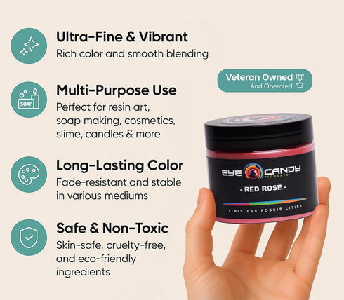 Eye Candy Pigments Premium Red Mica Powder - Red Rose (50gr) - for Epoxy, Resin, Soap, Paint, Woodworking, Acrylic Pouring, Bath Bombs, Fishing Lu...