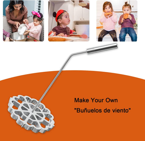 Bunuelos Mold with Handle,Rosette Timbale Iron Set Aluminum Waffle Molds with Handle,Funnel Cake Ring,Molde Para Buñuelos De Viento Maker Mexicano...