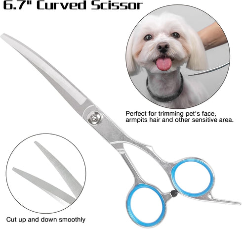 Premium Dog Grooming Scissors with Safety Round Tips, 6 in 1 Dog Grooming Scissors Kit, 4CR Stainless Steel Premium Pet Grooming Shears for Dog, S...