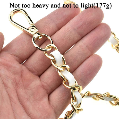 HAHIYO Metal Plus Synthetic Leather Purse Chain Strap Length 47.2 Inches Gold White for Shoulder Cross Body Sling Purse Handbag Clutch Replacement...
