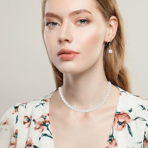 Pearl Jewelry Set for Women, 8mm White Pearl Necklace Fake Pearl Wedding Necklace 3 Pcs Simulated Faux Pearl Necklace Bracelet Earrings Set Costum...
