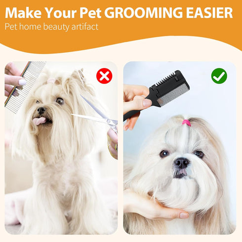 2 Pcs Razor Comb for Dogs Cats with 20 Pcs Extra Blades Pet Razor Comb 2 in 1 Trimming&Grooming, Dog Cat Brush that Cuts Hair, Hair Cutter Comb fo...