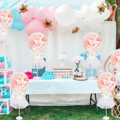 6 Pack Tutu Tulle Balloon Centerpieces Set with Rose Gold Confetti Balloons for Women Girl Birthday Wedding Engagement Bridal Shower Bachelorette ...