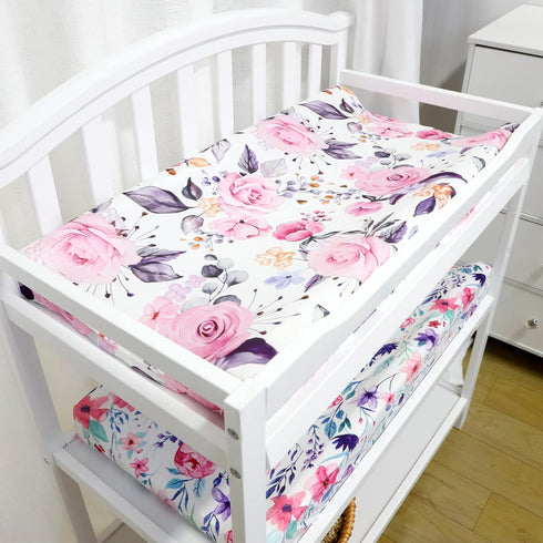 Floral Baby Diaper Changing Pad Cover, 2 Pack Infant Changing Table Mat Cover for Baby Girls Nursery Diaper Changing Cradle Mattress Sheets, Ultra...