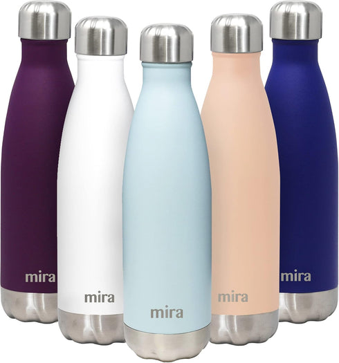 MIRA 17 oz Insulated Water Bottle - Stainless Steel Cola Shape Thermos - Double Wall Hot & Cold Flask (24Hr Cold/12Hr Hot) - Pearl Blue...
