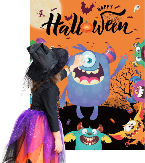 Halloween Party Games Pin Eye on The Monster Game Reusable Pin The Monster Halloween Party Favor Supplies for Kids Girls Boys...