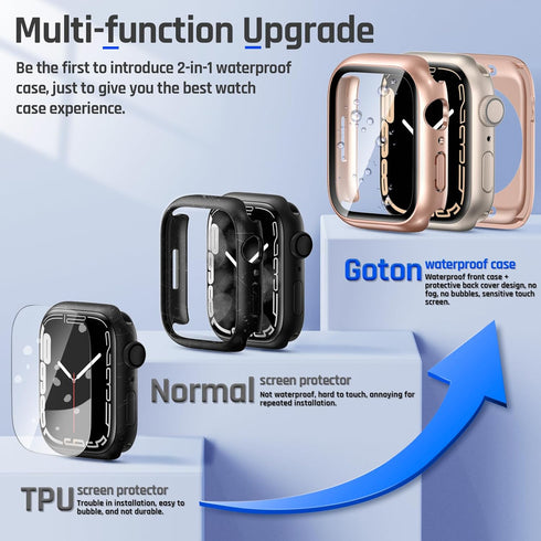 Goton 2 in 1 Waterproof Case for Apple Watch Screen Protector 44mm SE 2nd Gen Series 6 5 4 SE, 360 Protective Glass Face Cover + Back Frame for iW...