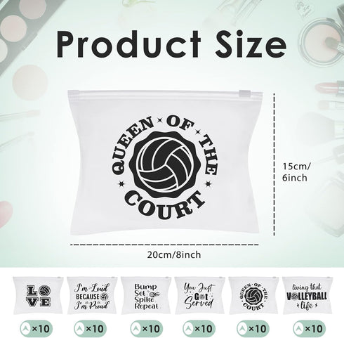 54 Pieces Volleyball Pouch EVA Matte Small Makeup Bag with Words Volleyball Gifts Volleyball Party Bags Sport Waterproof Cosmetic Bags Portable Vo...