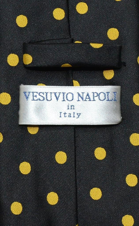 Vesuvio Napoli NeckTie BLACK w/YELLOW Polka Dots Design Men's Neck Tie...