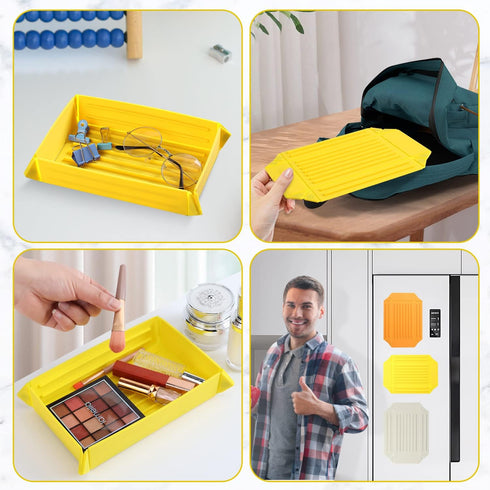 Silicone Collapsible Camping Bowls with Lids, Reusable Food Storage Container, Magnetic Suction Folding Dinner Plates for Parties, Camping, Hiking...