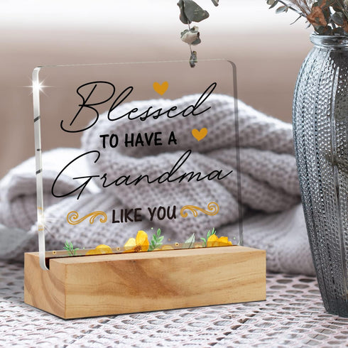 Grandma Gift Nana Gifts, Blessed to Have a Grandma Like You Desk Decor Grandmother Square Acrylic Desk Plaque Sign With Wood Stand Home Desk Sign ...