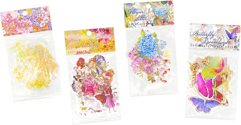 Aromoty Fairy Gold foil Holographic Stickers Set 120Pcs 4 Themes Resin Transparent Butterfly Flowers Floral Sticker Aesthetics Journaling Stickers...