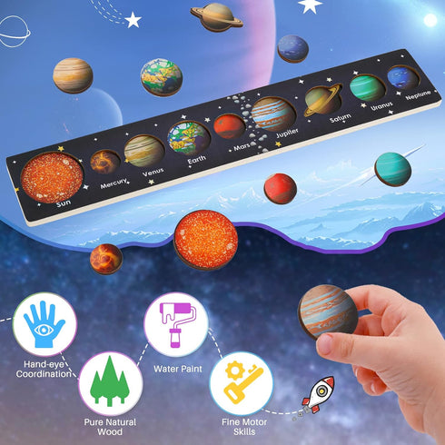 Solar System Puzzle for Kids 3-6, Wooden Space Toys for Kids, Planets for Kids, Preschool Learning Activities, Gift for Boys, Girls...