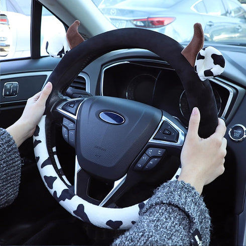 Cow Print Steering Wheel Cover, Universal 14.5 to 15 Inch Anti Slip and Sweat Absorption Comfortable Auto Steering Wheel Cover, Cute Cow Car Acces...