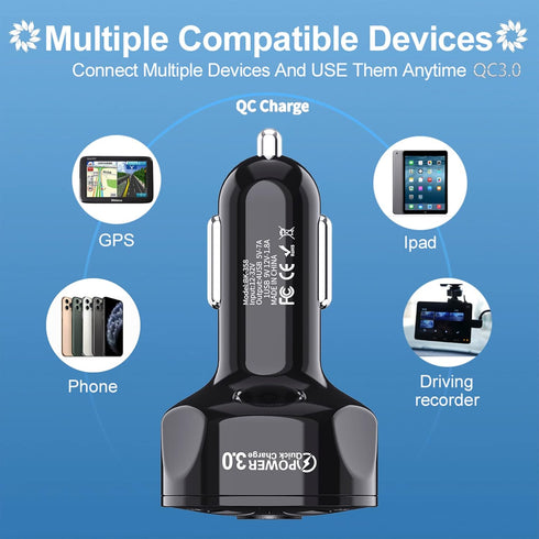 Amiss QC3.0 Car Charger Adapter, 4 Ports USB Car Charger, Fast Charging Electronic Devices with USB Interface, Car Interior Accessories, Compatibl...