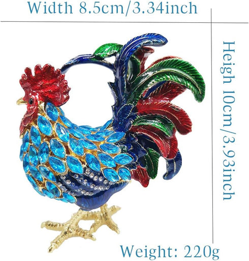 Rooster Trinket Boxes Hinged Enameled Jewelry Box Hand-Painted Animals Ornaments Craft Gift for Home Decor (Blue)...