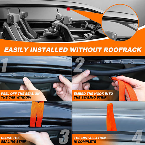 6 Rooftop Cargo Tie Down Hook Straps - Secure Any Car Roof Bag, Roof Rack Cargo Carrier, or Car Top Carrier, No Roof Rack Required, Compatible wit...