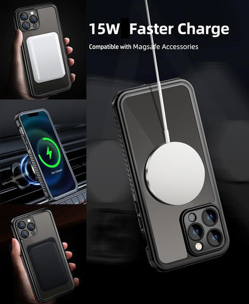 Unitedtime Magnetic for iPhone 14 Pro Case Waterproof with Built-in Screen Protector,Compatible with MagSafe Shockproof Dustproof Heavy Duty Full ...