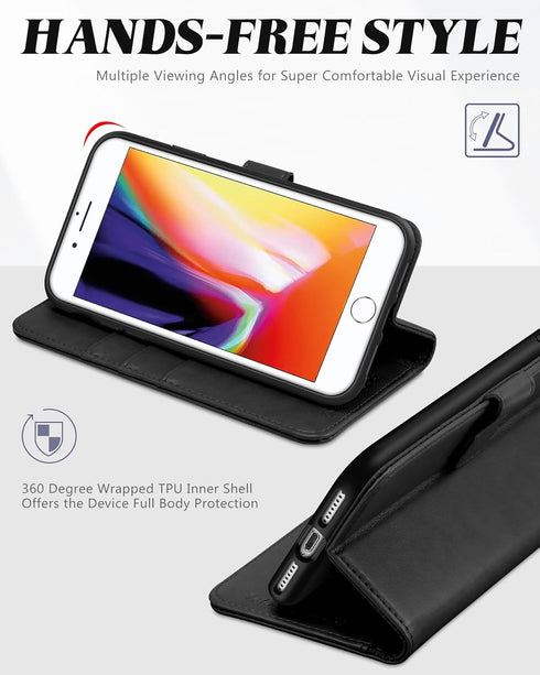 TUCCH Wallet Case for iPhone 8 Plus/iPhone 7 Plus, PU Leather Flip Cover with Card Slot Stand Holder, Magnetic Closure Shockproof TPU Interior Cas...