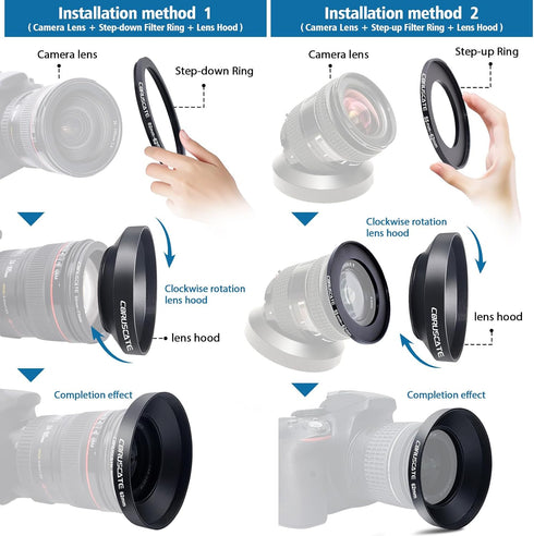 62mm Universal Metal Lens Hood,Wide Angle Lens Hood Compatible All 62mm Brands Camera Lens(and Easy to Install and Remove)+1pcs 62mm Lens Cap...
