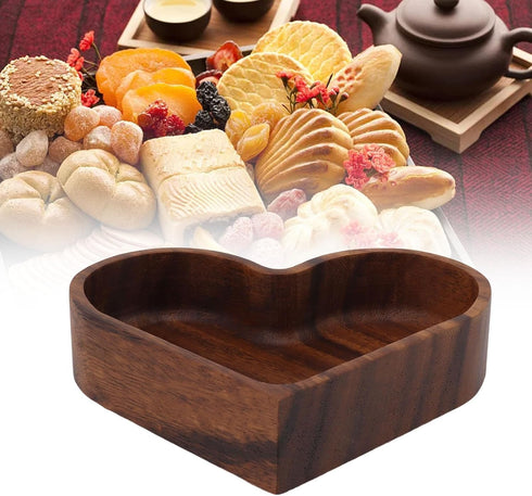 Pssopp Wooden Serving Platter, 14.5x14.5cm Heart Shape Smooth Textured Elegant Nonslip Table Tray for Tea Food Snack Kitchen Utensils (Heart 14.5x...