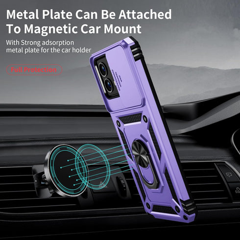for Moto G 5G 2023 Case with Slide Lens Cover, HD Screen Protector, Military Grade Drop Protection, Magnetic Rotated Ring Holder Kickstand Phone C...