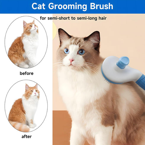 cat brush with release button, indoor cat hair brush that falls off, suitable for long or short haired cats, cat beauty brush for kittens, cat com...