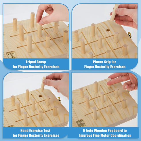 9 Hole Wooden Pegboard for Occupational Therapy Nine Hole Peg Test to Improve Fine Motor Coordination, Finger Dexterity, Concentration and Increas...