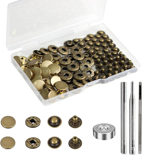24 Sets Heavy Duty Leather Snap Fasteners Kit, BetterJonny 12.5mm Metal Snap Buttons Press Studs Leather Rivets Snaps with 4 Setter Tools for Clot...